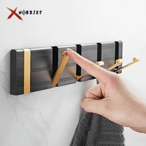 Perchero Metálico Plegable de Pared Oculto con 5 Ganchos