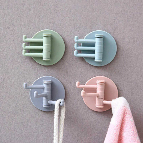 Set de 2 Percheros Adhesivos de Pared con 3 Ganchos Giratorios