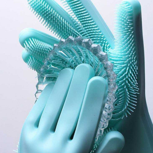 guantes multiusos de silicona antibacterial para lavado de platos y limpieza del hogar verde