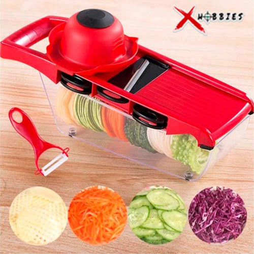 Cortador de Verduras y Mandolina de Cocina con Cuchillas Intercambiables - Rojo