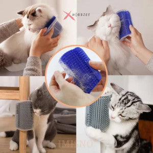 cepillo masajeador para gatos con hierba gris