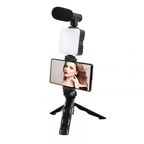 Mini Kit de Vídeo Portátil Multifuncional con Trípode, Luz LED, Micrófono y Control Remoto Bluetooth AY-49