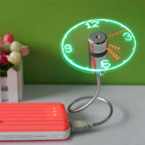 Mini Ventilador USB Flexible con Reloj Análogo de Luz LED