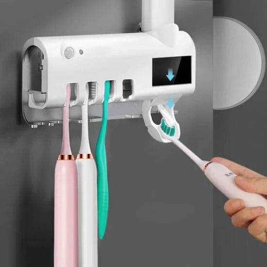 Dispensador Automático de Crema Dental con Luz Ultravioleta para Desinfección de Cepillos