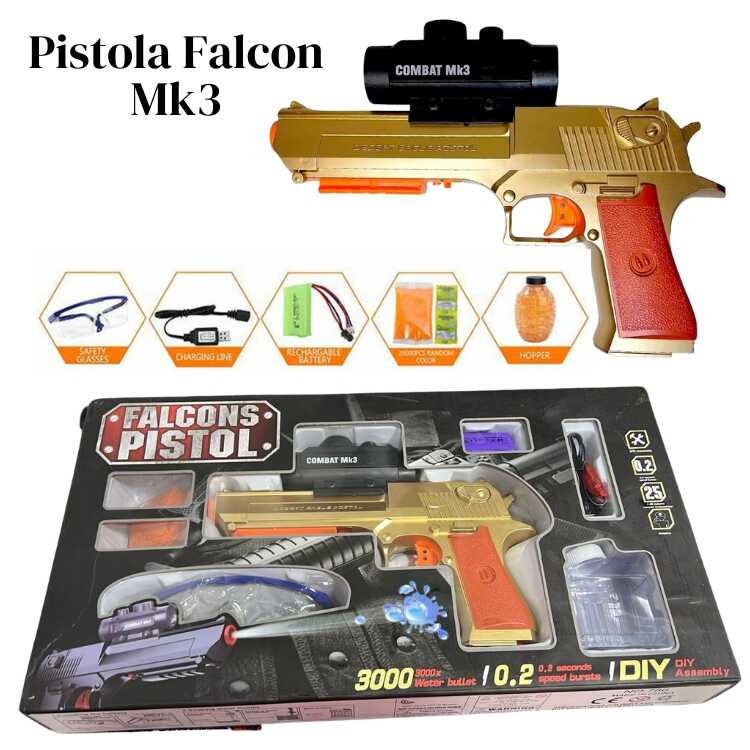 Pistola Lanzador Automático de Bolas de Hidrogel Falcon Mk3 Dorada