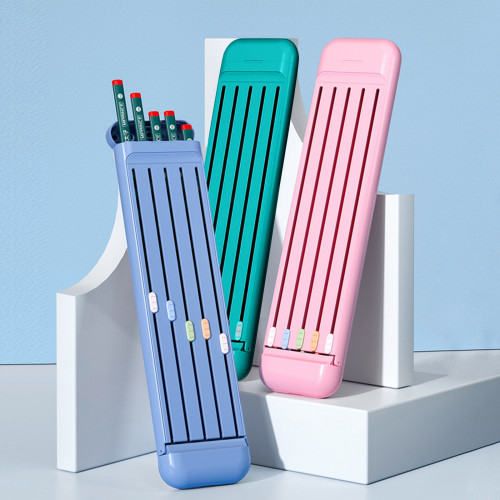 Estuche de Lápices con Sistema Retráctil y Kit de Papelería | Incluye Lápiz, Regla y Borrador