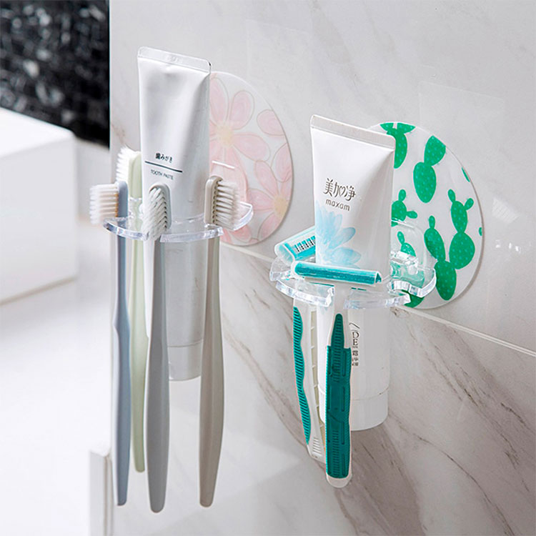 Soporte Adhesivo para Cepillo de Dientes y Crema Dental – Organizador de Baño