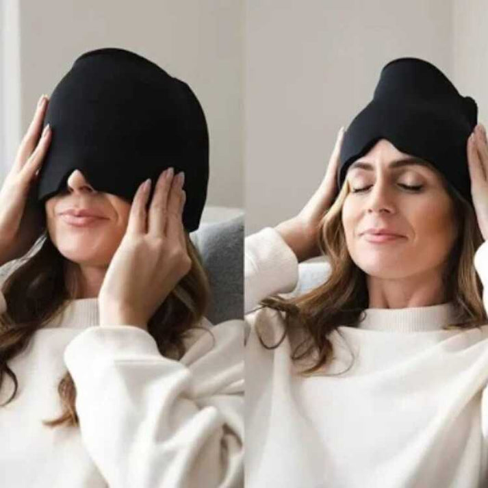 Gorro de Gel para Alivio de Migraña y Dolor de Cabeza con Compresa Frío-Calor, Negro/Rosado