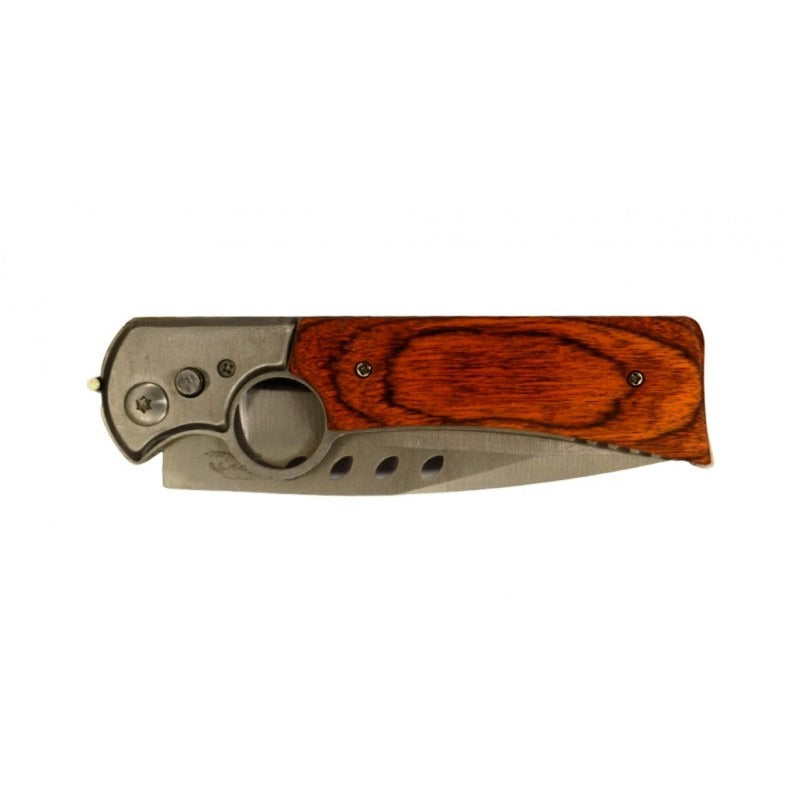 Navaja Automática con Mango de Madera y Hoja Plateada A221