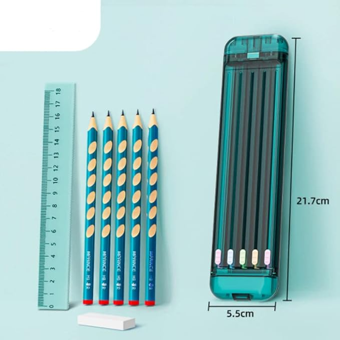 Estuche de Lápices con Sistema Retráctil y Kit de Papelería | Incluye Lápiz, Regla y Borrador