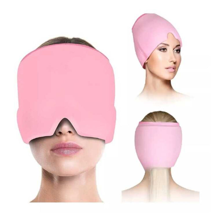 Gorro de Gel para Alivio de Migraña y Dolor de Cabeza con Compresa Frío-Calor, Negro/Rosado