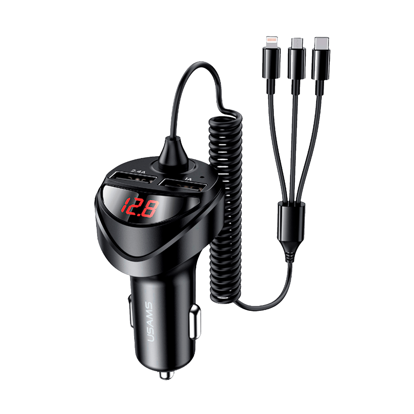Cargador para Auto USB Dual USAMS + Cable 3 en 1 Negro 17W (US-CC119 C22)