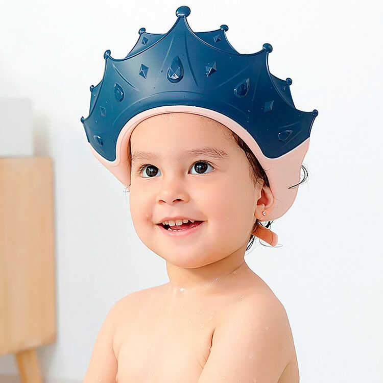 Gorro de ducha para niños, gorro con visera para proteger los ojos y los  oídos para niños de 0 a 9 años, la bonita forma de corona hace que el baño  del