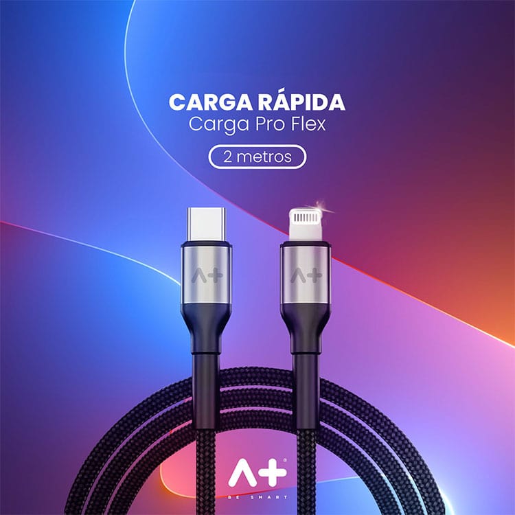 Cable Cargador Pro Flex USB-C a Lightning 2 Metros Carga Rápida by A+
