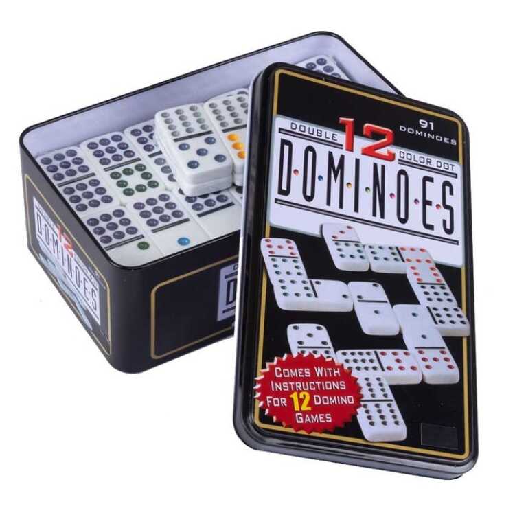 Domino Caja Metálica Doble 12 con 91 Fichas Grandes