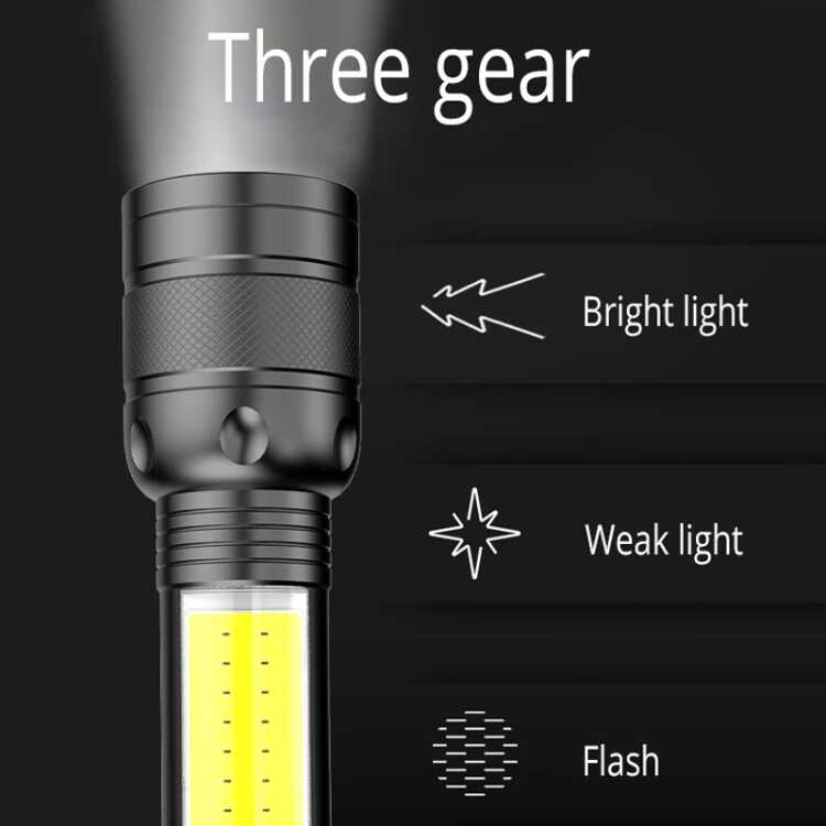 Linterna LED Tactica Recargable por USB, 3 Modos con Zoom y Enfoque