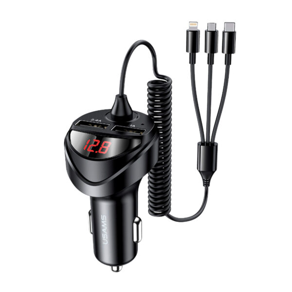 Cargador para Auto USB Dual USAMS + Cable 3 en 1 Negro 17W (US-CC119 C22)