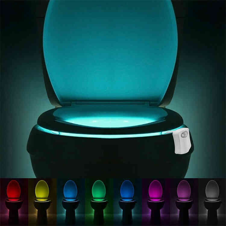 Luz Nocturna LED de Inodoro con Sensor de Movimiento Automático PIR 8 Luces de Colores