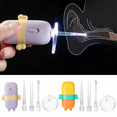 Limpiador y removedor de cera en oídos con iluminación led y tres piezas intercambiables para bebés y adultos
