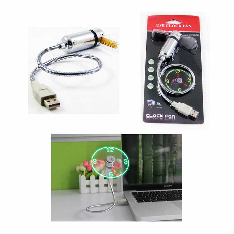 Mini Ventilador USB Flexible con Reloj Análogo de Luz Led