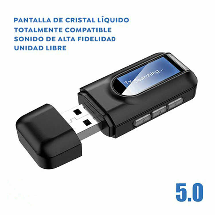 Receptor y Transmisor Bluetooth 2 en 1 Portátil 3.5mm con Pantalla LCD Dongle USB