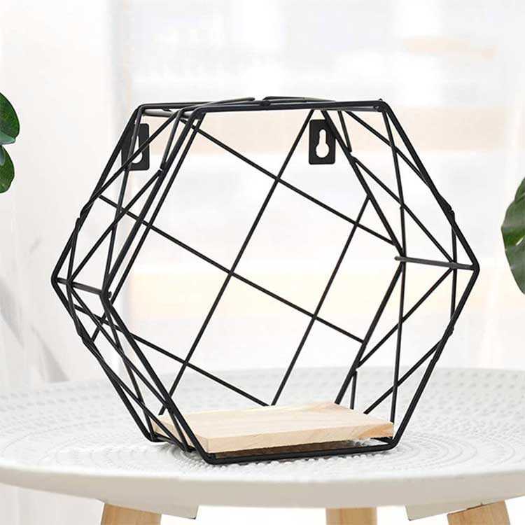 Set de 2 Estantes Decorativos de Pared en Metal y Madera para el hogar en forma Hexagonal