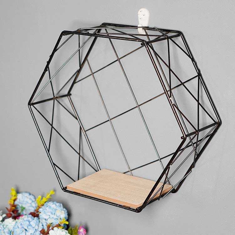 Set de 2 Estantes Decorativos de Pared en Metal y Madera para el hogar en forma Hexagonal